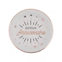 10 Pink gold paper plates "Joyeux anniversaire"