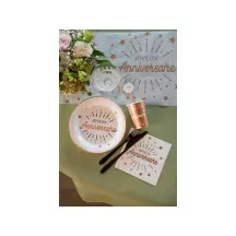 10 Rosa goldene Pappteller "Joyeux anniversaire"