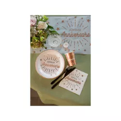 10 Assiettes rose gold "Joyeux anniversaire" en carton