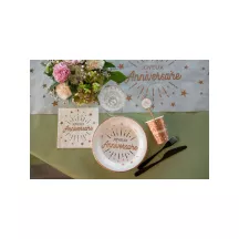 10 Pink gold paper plates "Joyeux anniversaire"