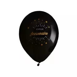 8 palloncini "Happy Birthday" neri e oro