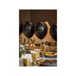 8 Schwarze und goldene Luftballons "Happy Birthday"