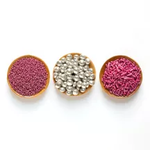Set of pink and silver sugar decorations