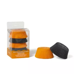 75 caissettes à cupcakes noir-orange de chez Decora