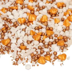 Paillettes medley cœurs dorés et blancs 70 gr