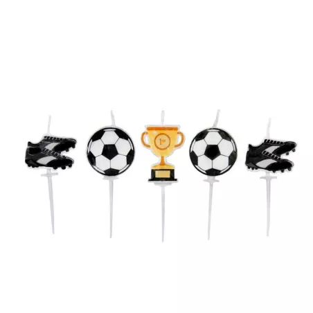 5 Fussball Kerzen - Schuhe, Bälle und Pokal