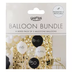 50th birthday balloon set 5 pces - black nude and transparent