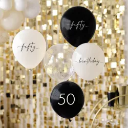 Set di palloncini per il 50° compleanno - nero, nudo e trasparente