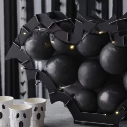 1 black bat balloon holder kit with black balloons and LED garland