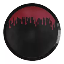 8 schwarze Pappteller mit fliessendem Blut