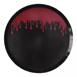8 schwarze Pappteller mit fliessendem Blut