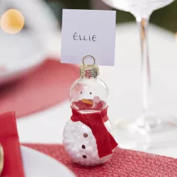 6 Platzkarten Schneemann Weihnachtskugel