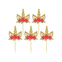 6 Cake Topper blumige Einhornköpfe