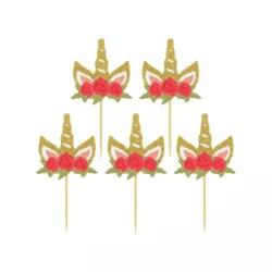 6 cake topper con teste di unicorno fiorite