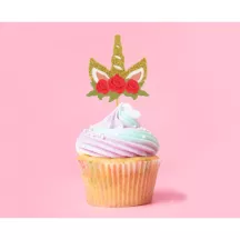 6 Cake Topper têtes de licornes fleuries