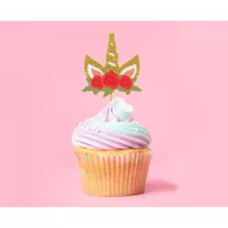 6 cake topper con teste di unicorno fiorite
