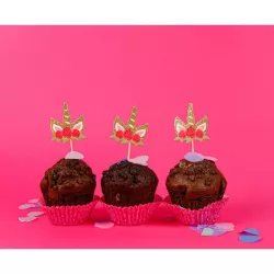 6 Cake Topper têtes de licornes fleuries