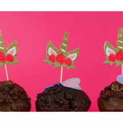 6 Cake Topper têtes de licornes fleuries