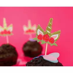6 Cake Topper blumige Einhornköpfe