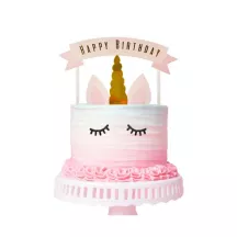 1 kit di topper per torta "Buon compleanno" con unicorno