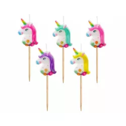 5 candele "teste di unicorno colorate"