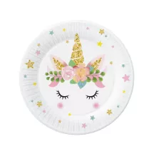 6 Small white plates unicorn