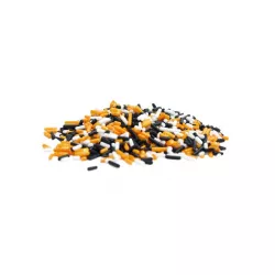 Orange/schwarz/weisse Fadennudeln
