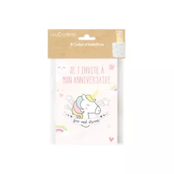8 Cartes d'invitation licorne
