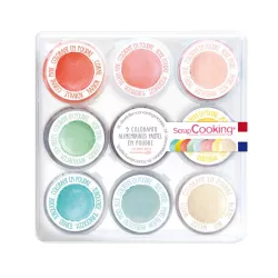 9 pastellfarbene Lebensmittelfarben in Pulverform