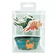 24 Cupcake-Förmchen und Toppers "Dinosaurier"