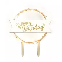 Topper led "Happy Birthday" en bois