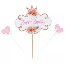 3 Cake toppers "Happy Birthday" - Princesse