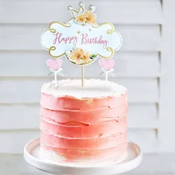 3 Cake toppers "Happy Birthday" - Princess