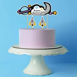 3 Cake Toppers galaxie "Joyeux anniversaire"