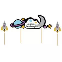 3 Cake topper Galassia "Joyeux anniversaire"