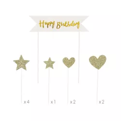 10 cake topper "Happy Birthday" in oro