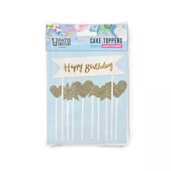 10 Cake toppers gold "Happy Birthday"