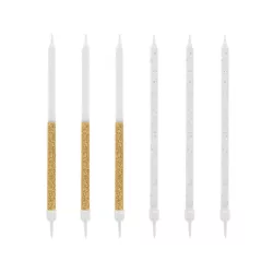 12 Candele lunghe dorate con Glitter