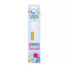 12 Candele lunghe dorate con Glitter