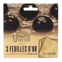 3 Feuilles d'or alimentaire 22 carats