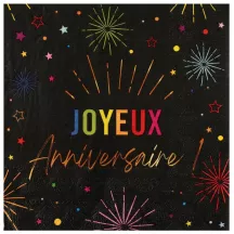 Tovaglioli "Joyeux Anniversaire" neri Festicolor