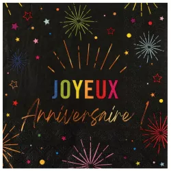 12 Festicolor schwarz "Joyeux Anniversaire" Servietten