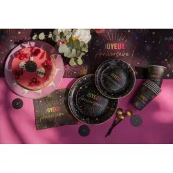12 Festicolor schwarz "Joyeux Anniversaire" Servietten