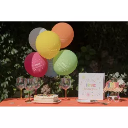 6 Bunte Luftballons "Joyeux Anniversaire" festicolor