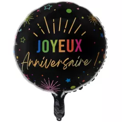 Ballon en alu "Joyeux Anniversaire" festicolor noir