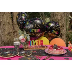 Palloncino Festicolor nero "Joyeux Anniversaire" in alluminio