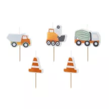 5 Construction site candles, construction machinery and cones
