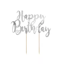 1 Cake topper Happy Birthday - argent