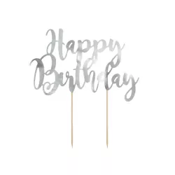 1 Cake topper Happy Birthday - silver