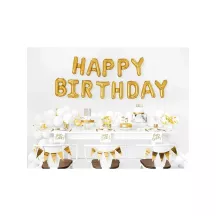 Gold "Happy Birthday" balloons